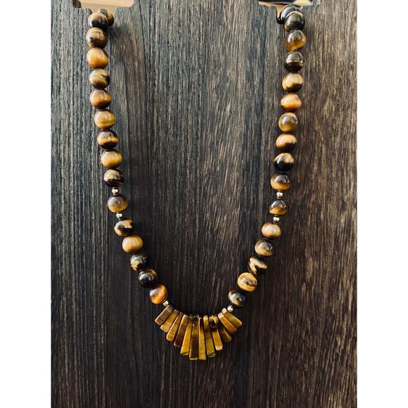 Vintage Tigers Eye Chunky Bead Necklace Gold Tone Clasp 23in Retro Jewelry boho - Picture 2 of 9